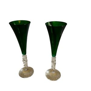 CRISTAL D’ARQUES 2CHAMPAGNE FLUTES NOEL FESTIVE CHRISTMAS